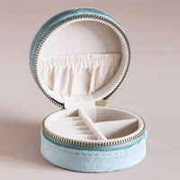 Lisa Angel - Mint Green Velvet Round Travel Jewellery Case