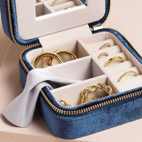 Lisa Angel - Navy Blue Velvet Square Travel Jewellery Case