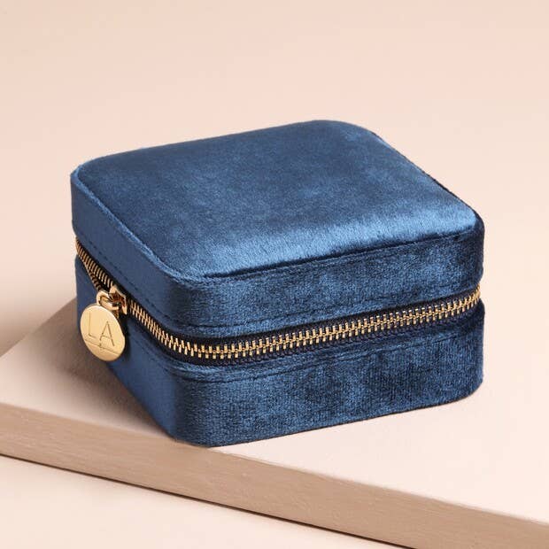 Lisa Angel - Navy Blue Velvet Square Travel Jewellery Case