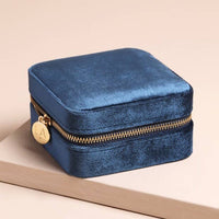 Lisa Angel - Navy Blue Velvet Square Travel Jewellery Case