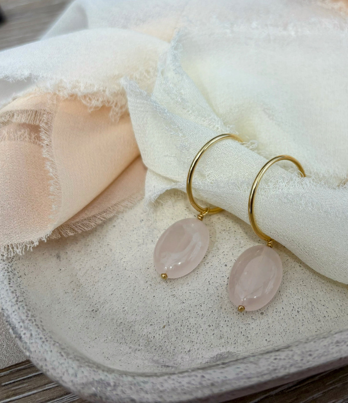 Rose Quartz Charm Hoops
