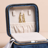 Lisa Angel - Navy Blue Velvet Square Travel Jewellery Case