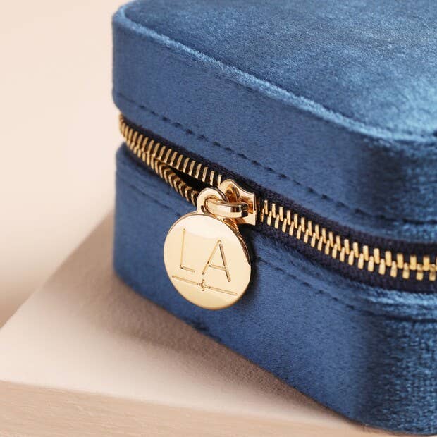 Lisa Angel - Navy Blue Velvet Square Travel Jewellery Case