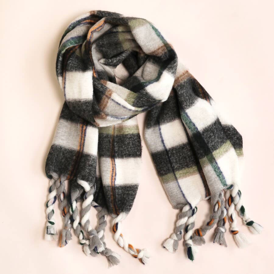 Lisa Angel - Charcoal Tartan Winter Scarf