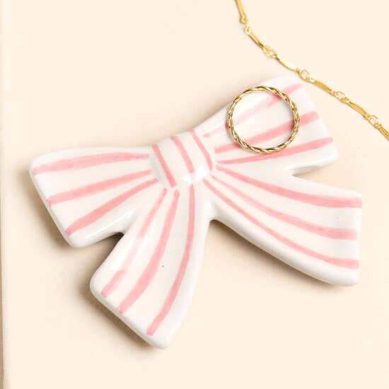 Lisa Angel (US Duties Paid) - Pink Stripe Bow Ceramic Trinket Dish