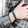Lisa Angel - Men's Woven Khaki Leather Bracelet with Black Clasp - M