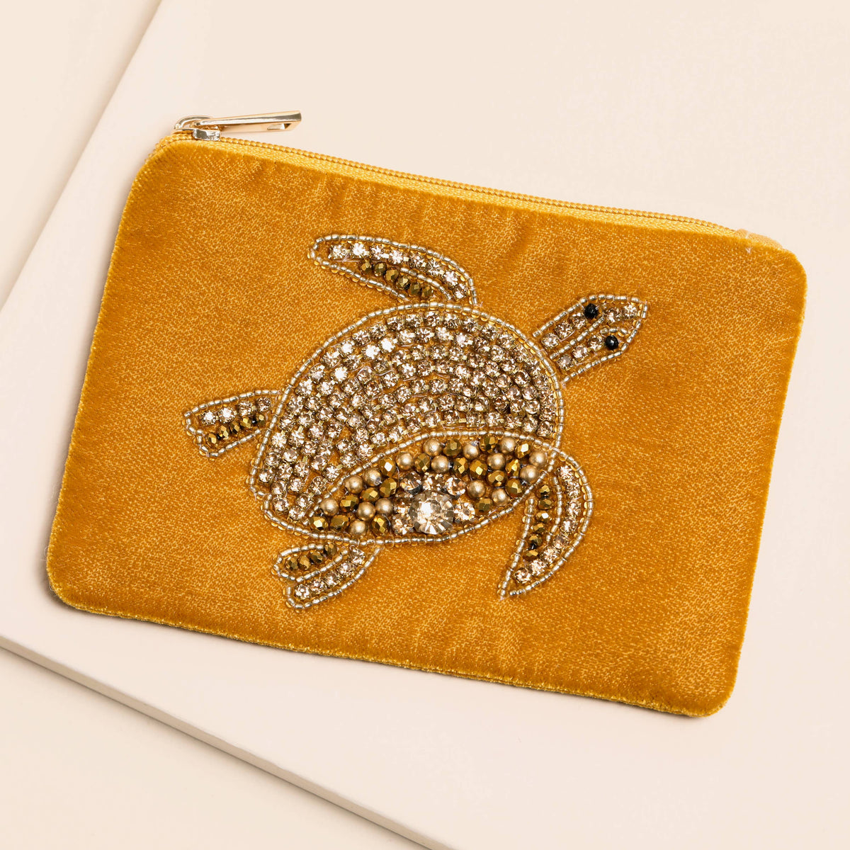 Lisa Angel  - Mustard Beaded Gold Turtle Small Pouch