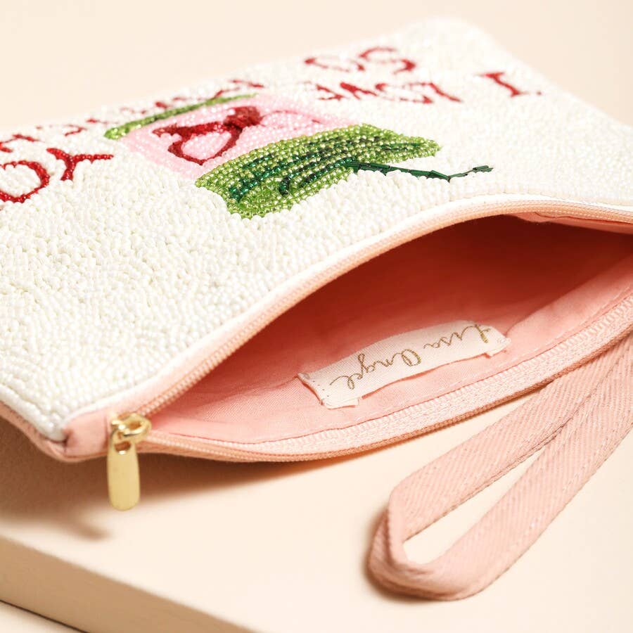 Lisa Angel  - Beaded White 'I Love You So Matcha' Pouch