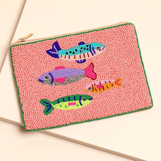 Lisa Angel - Large Pink Beaded Fish Pouch