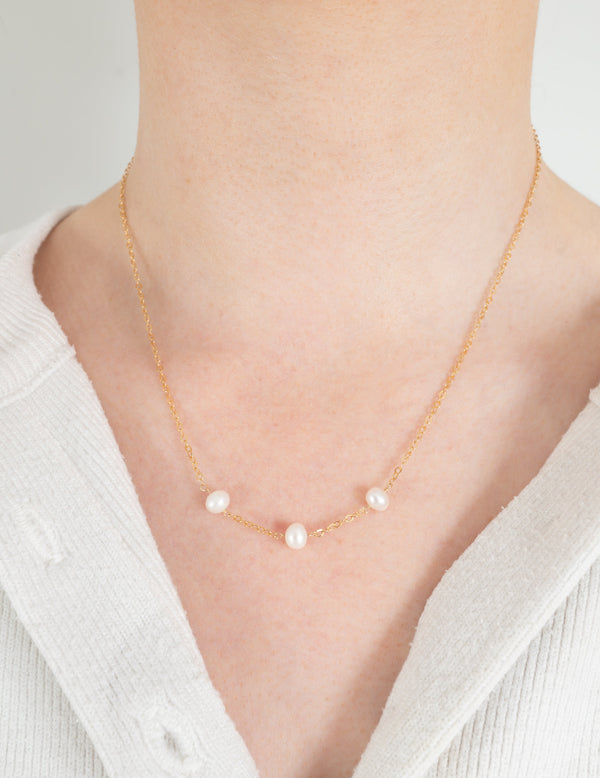 Sterling Silver Triple Pearl Necklace