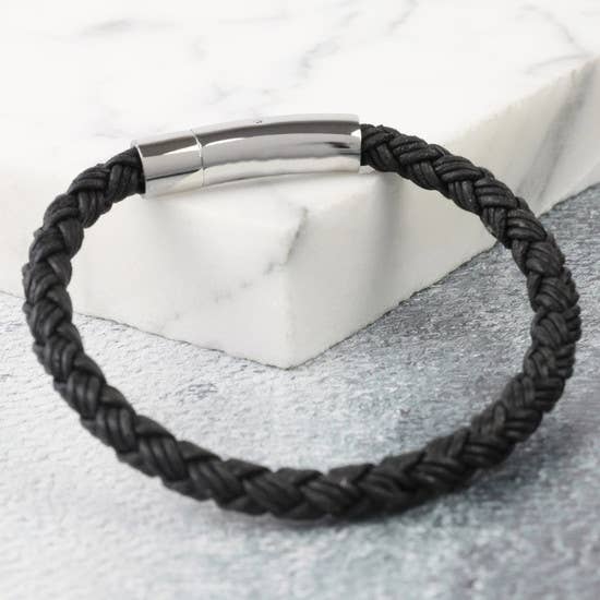 Lisa Angel - Men's Rustic Braided Leather Bracelet in Black - M
