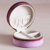 Lisa Angel - Mauve Pink Velvet Round Travel Jewellery Case