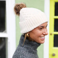 Lisa Angel - Cream Cable Knit Bobble Hat