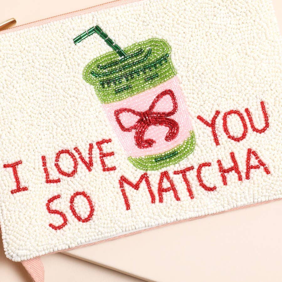 Lisa Angel  - Beaded White 'I Love You So Matcha' Pouch
