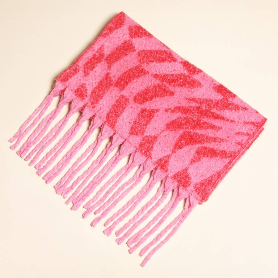 Lisa Angel - Pink and Red Wavy Checkerboard Winter Scarf