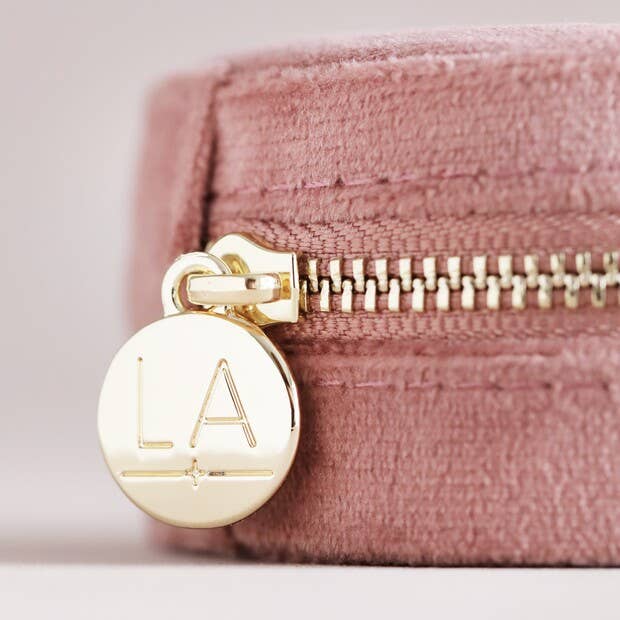 Lisa Angel - Rose Pink Velvet Round Travel Jewellery Case