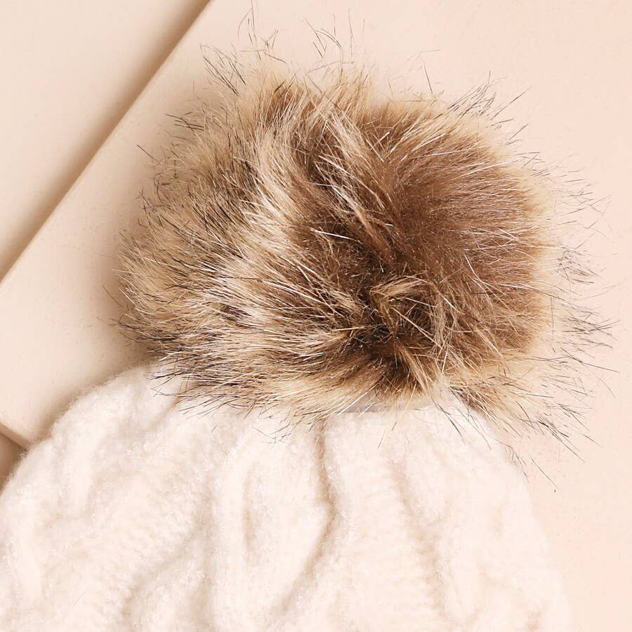 Lisa Angel - Cream Cable Knit Bobble Hat