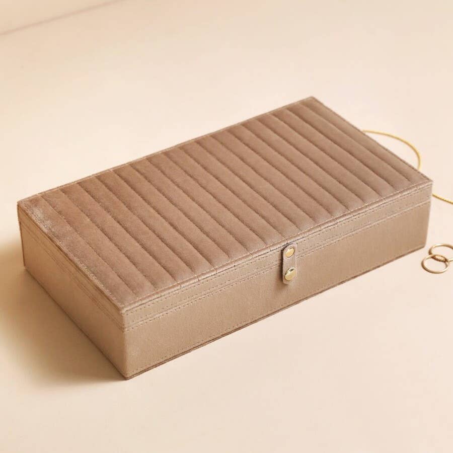 Lisa Angel - Quilted Velvet Large Jewellery Box in Taupe