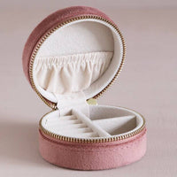 Lisa Angel - Rose Pink Velvet Round Travel Jewellery Case