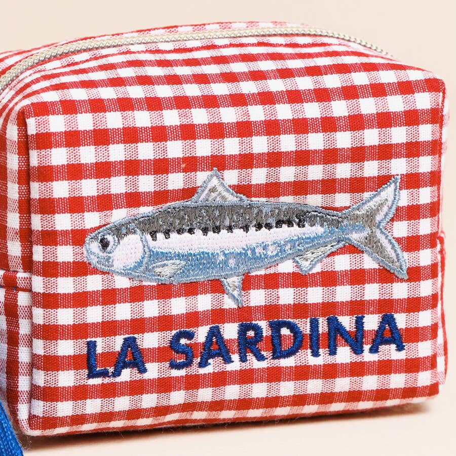 Lisa Angel (US Duties Paid) - Red and White Gingham Fish Embroidery Pouch
