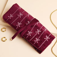 Lisa Angel - Burgundy Bow Embroidered Velvet Jewellery Roll