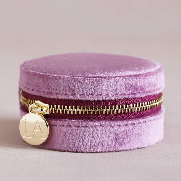 Lisa Angel - Mauve Pink Velvet Round Travel Jewellery Case