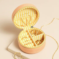 Lisa Angel - Souvenir Round Linen travel Jewellery Case Tangerine
