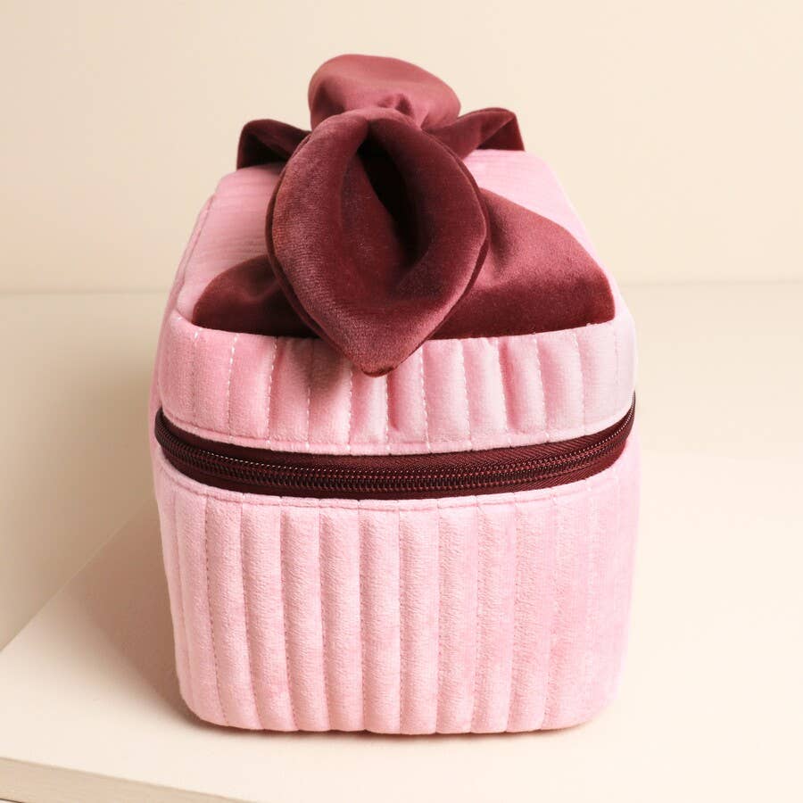 Lisa Angel - Pale Pink and Red Velvet Bow Vanity Makeup Bag