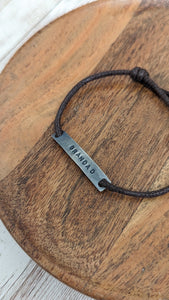 Personalised Silver Bar Cord Bracelet