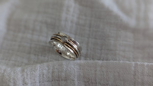Personalised Solid Silver And Gold birthstone Spinner Ring