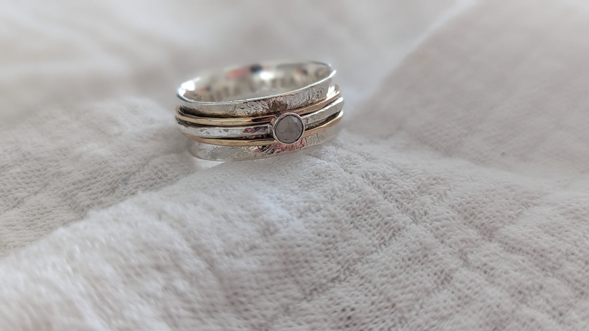 Personalised Solid Silver And Gold birthstone Spinner Ring