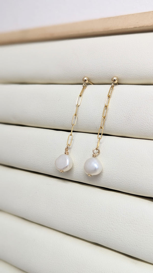 14ct Gold Eira Drop Peal Earrings