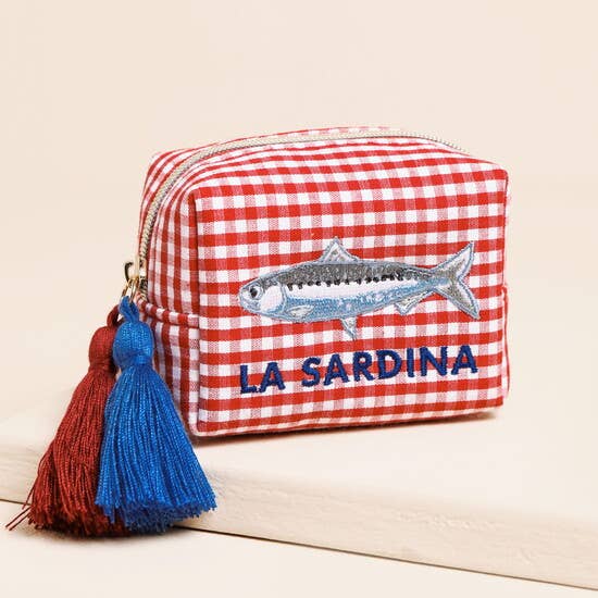Lisa Angel (US Duties Paid) - Red and White Gingham Fish Embroidery Pouch
