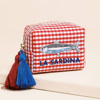 Lisa Angel (US Duties Paid) - Red and White Gingham Fish Embroidery Pouch