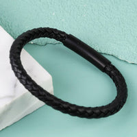 Lisa Angel - Men's Black Leather Bracelet With Matt Black Clasp: Medium