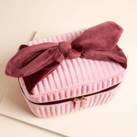 Lisa Angel - Pale Pink and Red Velvet Bow Vanity Makeup Bag