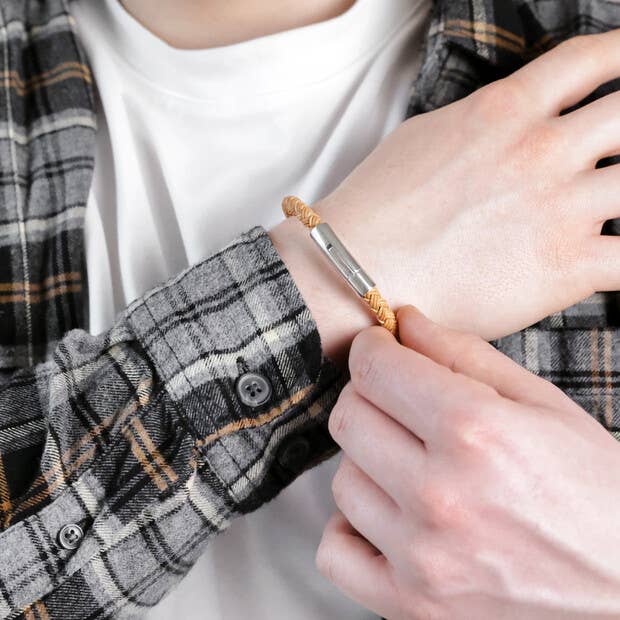 Lisa Angel - Men's Rustic Braided Leather Bracelet in Brown - M