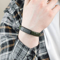 Lisa Angel - Men's Woven Khaki Leather Bracelet with Black Clasp - M
