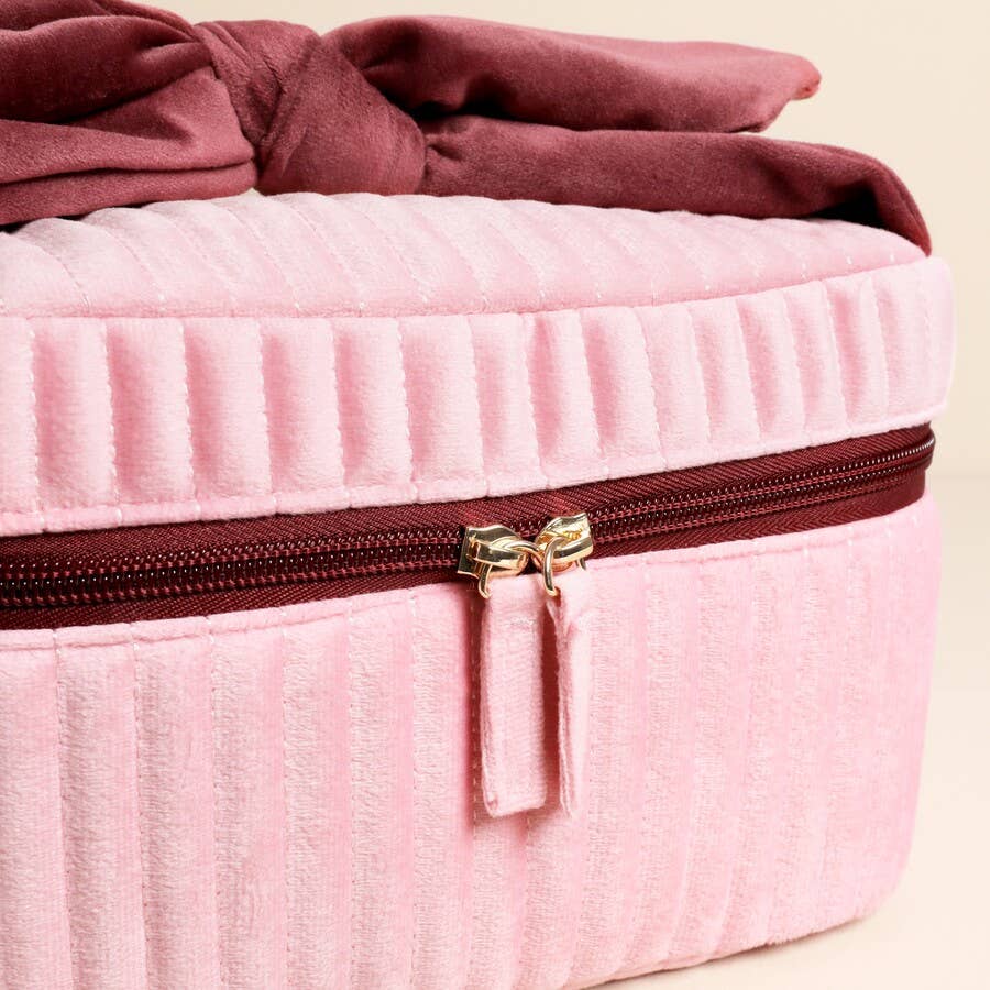 Lisa Angel - Pale Pink and Red Velvet Bow Vanity Makeup Bag