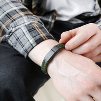 Lisa Angel - Men's Woven Khaki Leather Bracelet with Black Clasp - M