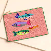Lisa Angel - Large Pink Beaded Fish Pouch