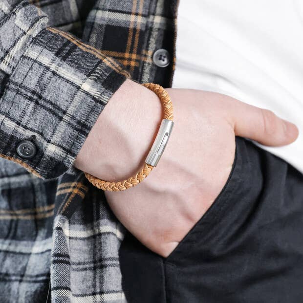 Lisa Angel - Men's Rustic Braided Leather Bracelet in Brown - M