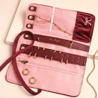 Lisa Angel - Burgundy Bow Embroidered Velvet Jewellery Roll