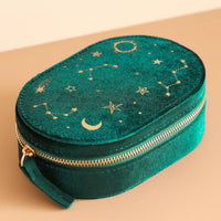 Lisa Angel - Starry Night Printed Velvet Oval Jewellery Case in Teal