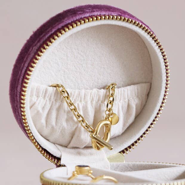 Lisa Angel - Mauve Pink Velvet Round Travel Jewellery Case