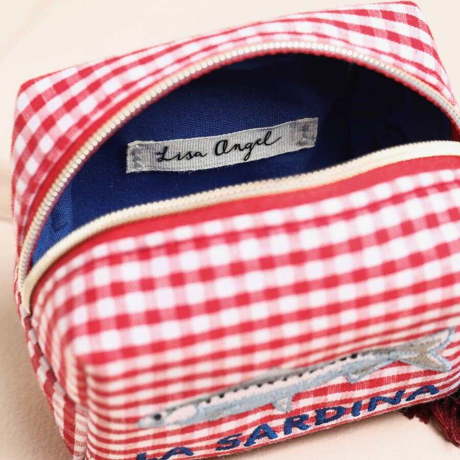 Lisa Angel (US Duties Paid) - Red and White Gingham Fish Embroidery Pouch