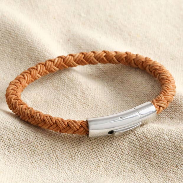 Lisa Angel - Men's Rustic Braided Leather Bracelet in Brown - M