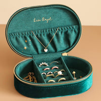 Lisa Angel - Starry Night Printed Velvet Oval Jewellery Case in Teal