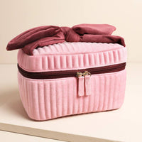 Lisa Angel - Pale Pink and Red Velvet Bow Vanity Makeup Bag
