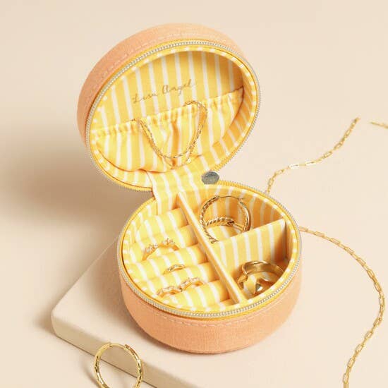 Lisa Angel - Souvenir Round Linen travel Jewellery Case Tangerine